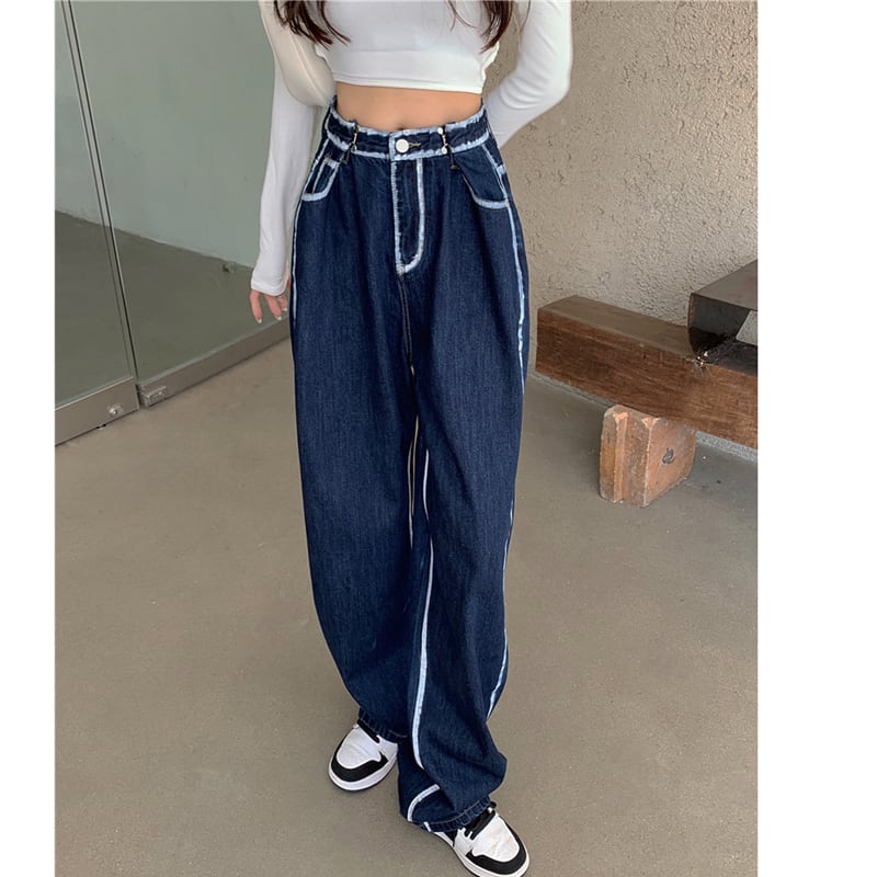 [Left Little Sister Series]★Denim Pants★ Gaucho Pants High Waist Fashion Slimming Blue Blue SML XL