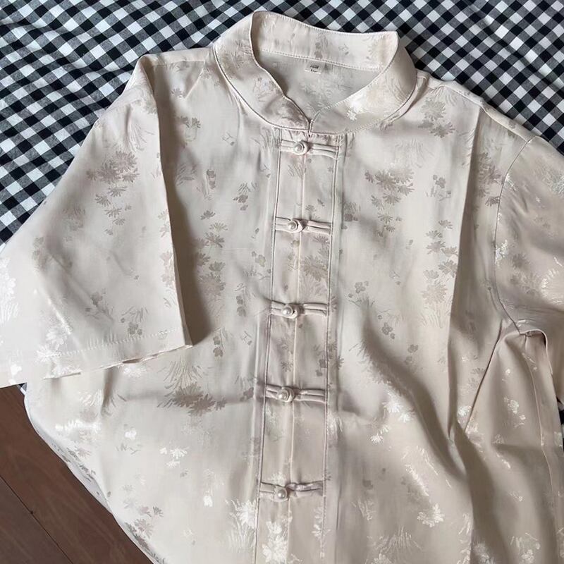 [Sakura and Bone Series]★China-style shirt★ Tops, floral pattern, improved Chinese clothes, original, improves temperament, beige