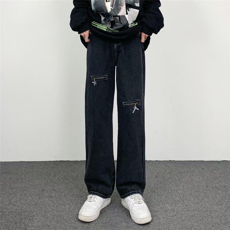 [MGJM Series]★Denim Pants★ Bottoms Unisex Men's Pants Black Black SML XL Slimming Easy to match