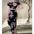 Load image into Gallery viewer, [NANA Series] ★China-style dress★ Improved cheongsam dress, sexy, floral pattern, slit, short sleeves, slimming fit
