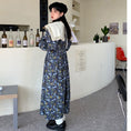 Load image into Gallery viewer, [LLJ Series]★One piece★ Floral pattern dress, long length, cute collar, switching blue, blue, stylish
