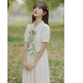 Load image into Gallery viewer, [Han Xuanwei Series] ★One Piece★ 2color Simple Cute Date Ribbon Beige Easy to Match Short Sleeve Dress
