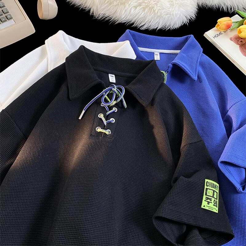 [Fujiman Series] ★POLO Shirt★ Tops 4color Unisex Men's Large Size White Blue Black Casual