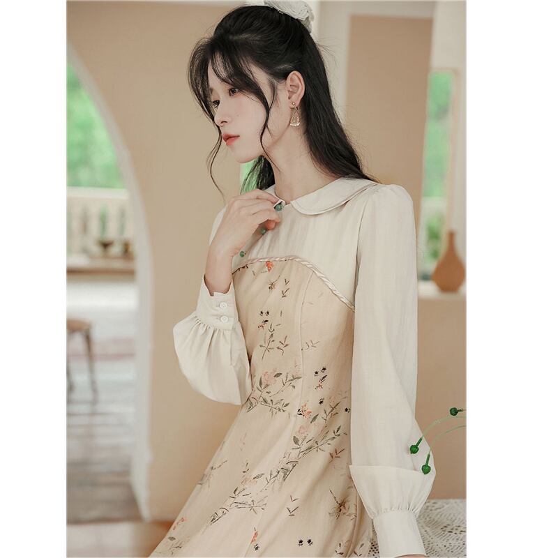 [Encounter series] ★China style dress★ Improved cheongsam dress, floral pattern, date, ethnic style, improves temperament SML