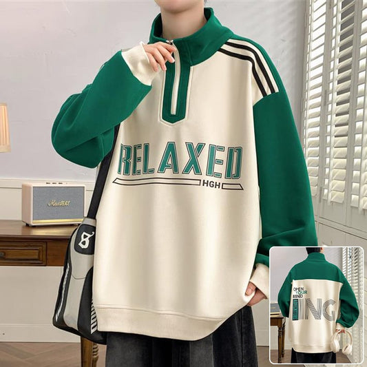 [ZUOFEILI series] ★Tops★ 4color sweatshirt Color scheme Alphabet Unisex Men's Large size Green Beige Black