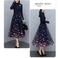 Load image into Gallery viewer, [Ebi Kei Series] ★One piece★ Stretchy knit dress Embroidery dress Floral pattern Elegant Blue Blue
