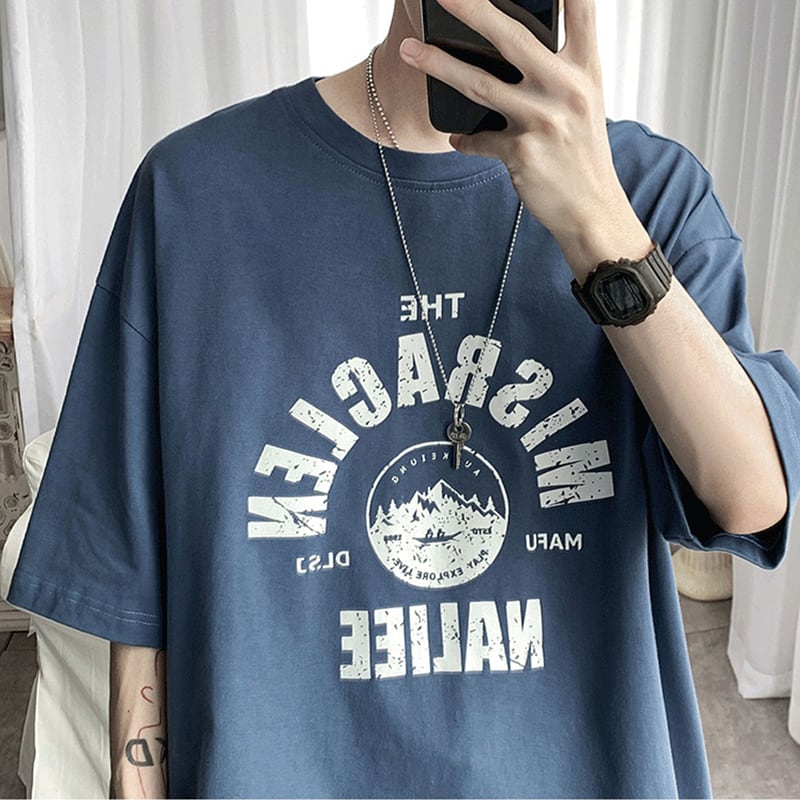 [Emeisa Series]★T-shirt★ Tops 3color Unisex Men's Short Sleeve T-shirt Casual Black White Blue Alphabet