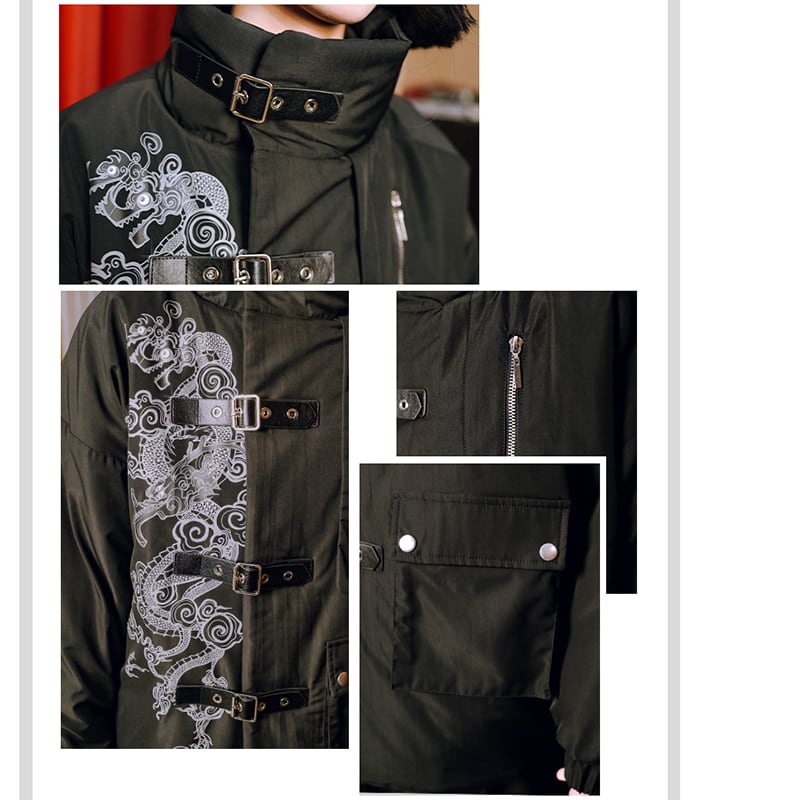 [Ancient monster house---Sankairyoryu series] ★China style coat★ Cotton coat Dragon Dragon crest winter coat Black Black