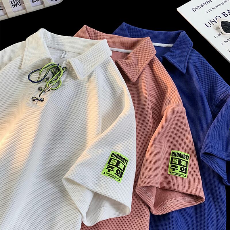 [Fujiman Series] ★POLO Shirt★ Tops 4color Unisex Men's Large Size White Blue Black Casual