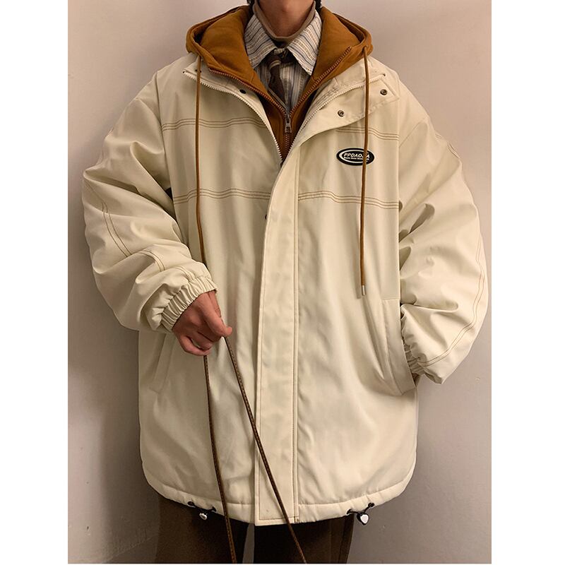 [PPDJ Series] ★Coat with cotton insert★ 2color outer winter coat unisex men's large size fake layered