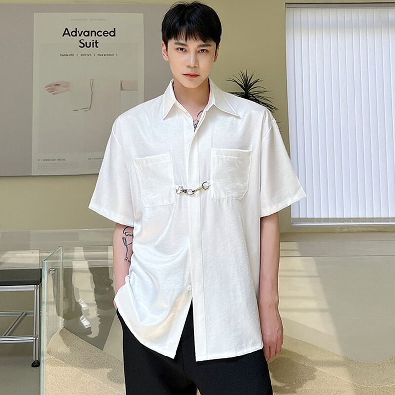 [Illustrated series] ★China style shirt★ 2color tops, shiny, glossy, fashion, unisex, men's, white, black