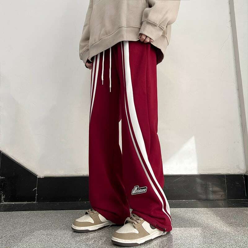 [BUXIJIAO Series] ★Casual Pants★ 2color Bottoms Unisex Men's Vertical Stripes Red Dark Blue Sports Style