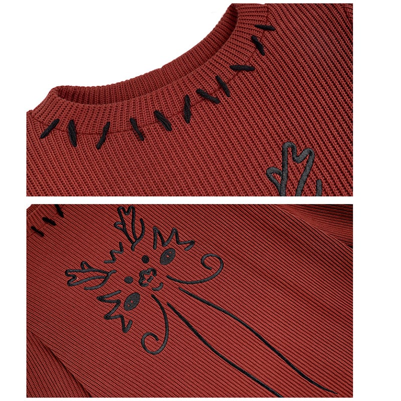 [Big Blue Dragon Series] ★Chinese style sweater★ Knit tops Dragon embroidery Chinese clothes Red Red New Year Christmas