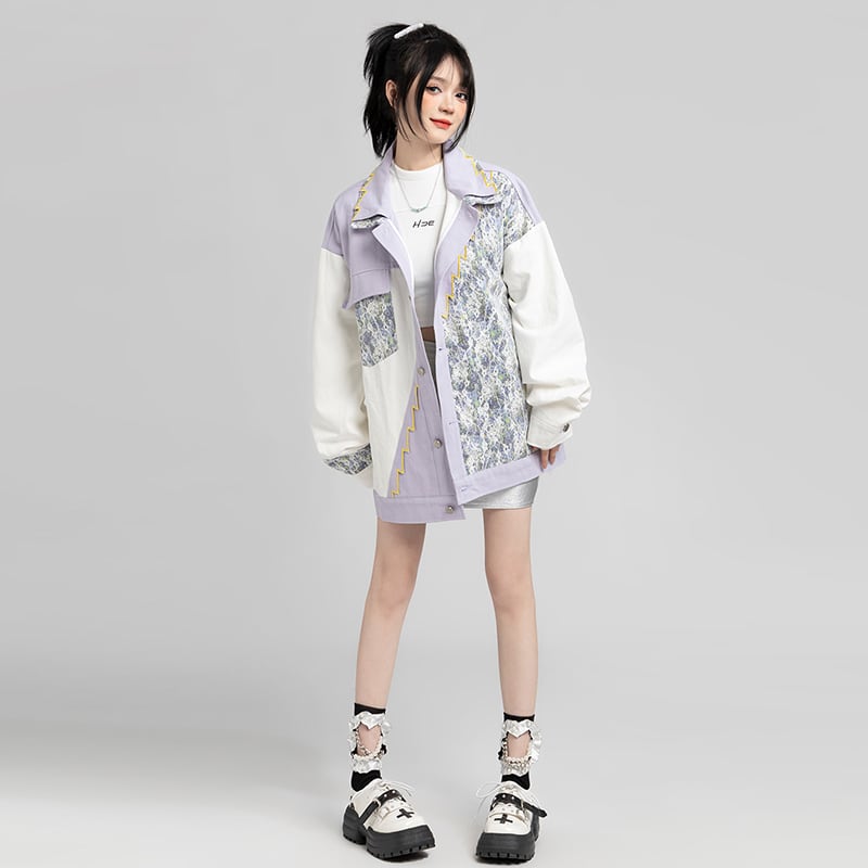 [MMstudios Series] ★Jacket★ Outerwear Switchable Unisex Men's Casual Embroidery Stylish Purple White