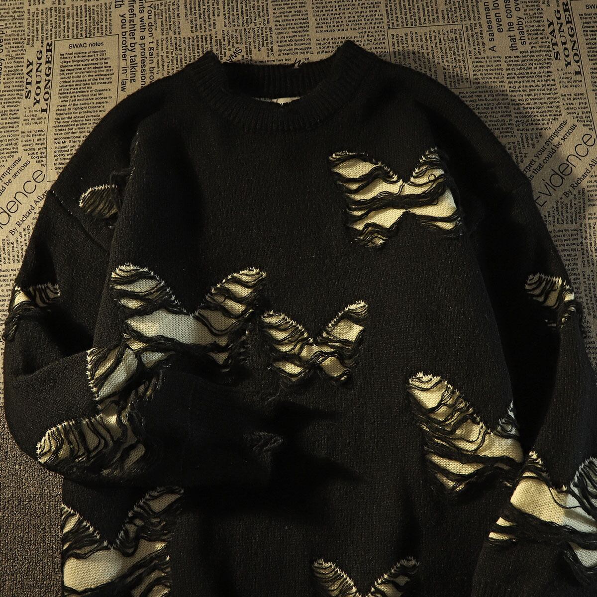 [Baraba Series] ★Sweater★ 2color Knit Tops Unisex Men's Black Gray Harajuku Style Street