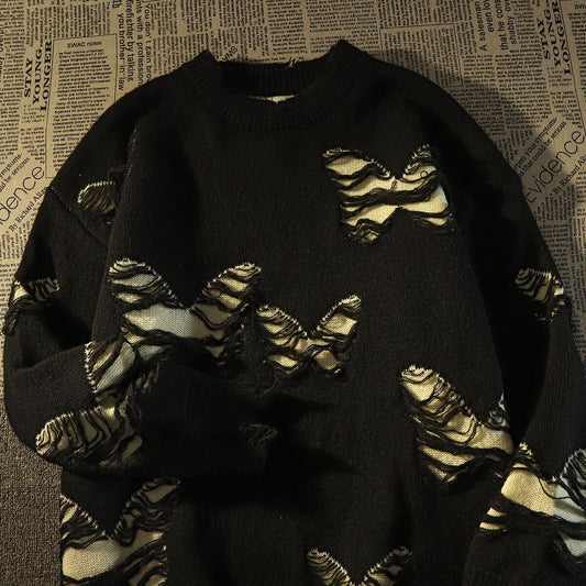 [Baraba Series] ★Sweater★ 2color Knit Tops Unisex Men's Black Gray Harajuku Style Street