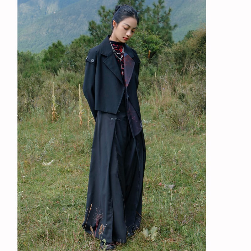 [Big Blue Dragon Series]★China style trousers★Bottoms Gaucho pants Loose Casual Black Black