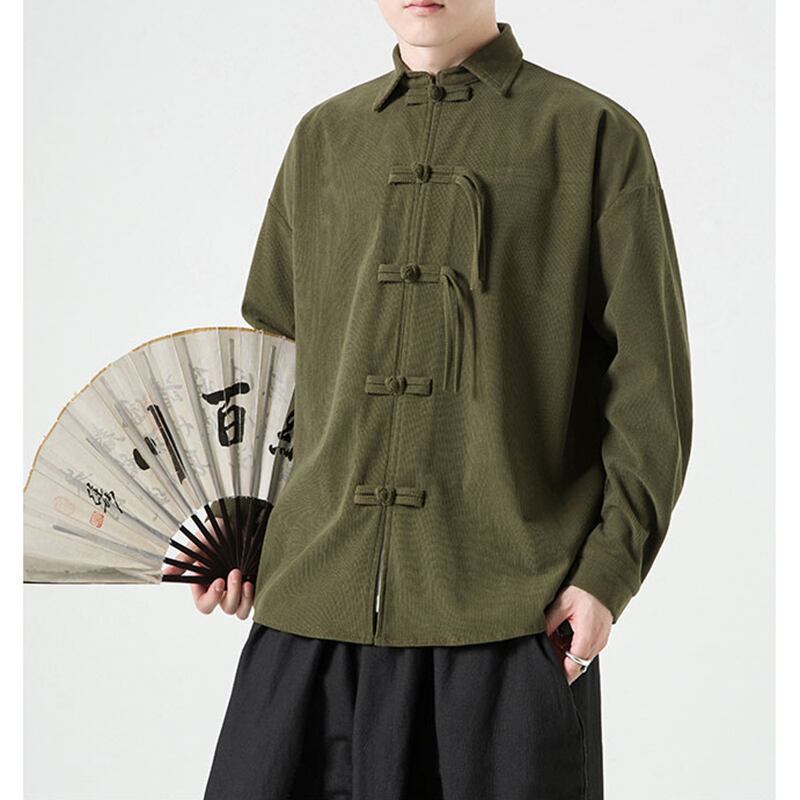 [JUNYI series]★China style shirt★ Tops 2color Unisex Men's Large size Corduroy Beige Green