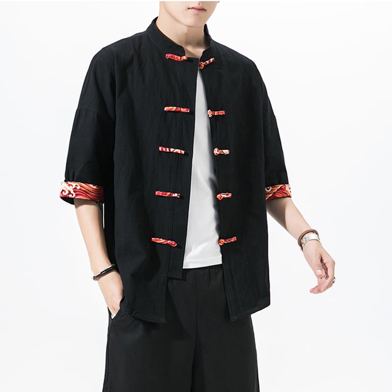 [Go Doki Series] ★China style shirt★ 3color tops unisex men's large size black black improved Tang suit