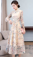 Load image into Gallery viewer, Chinese Style Dress, Long Dress, Long Sleeve, Good Temperament, Slim, Commuting, Girls' Night Out, Class Reunion, Present, Party, Large Size, ML, XL, 2XL, 3XL, Retro, Stand Neck, Floral Print, Apricot Color
