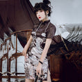 Load image into Gallery viewer, [Kyoto Series] ★China style dress★ 2color black or white cheongsam dress slim retro print large size
