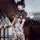 [Kyoto Series] ★China style dress★ 2color black or white cheongsam dress slim retro print large size