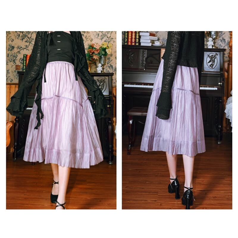 [Kokaisha --- Girl's Flower Gore Series] ★Skirt★ 3color Bottoms Elastic Waist Purple Green Black