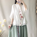 Load image into Gallery viewer, [Kofuku series] ★China style shirt★ 3color embroidery tops ethnic gray blue white pink
