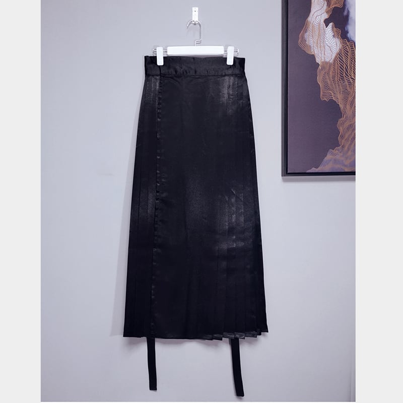 [Kuraho Koya Series]★China style skirt★Wrapped skirt Satin bottoms Improved Chinese clothing Black Black Plain