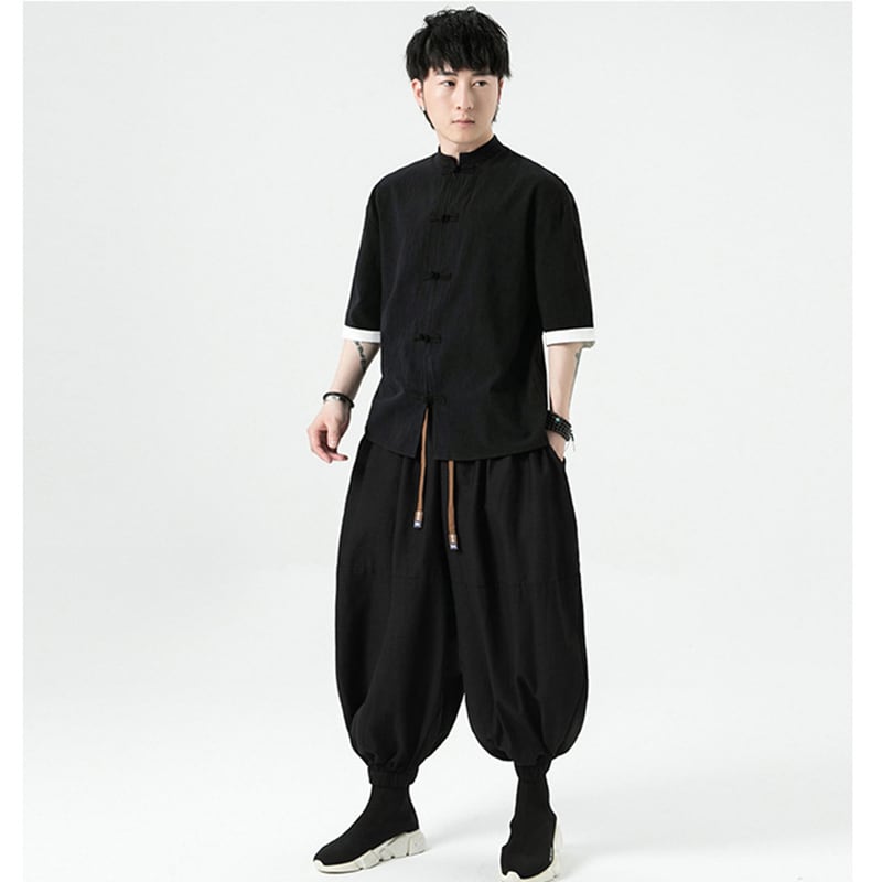 [JUNYI Series] ★Casual Pants★ Bottoms Chinese Style Pants Men's Large Size Plain Retro Black Black