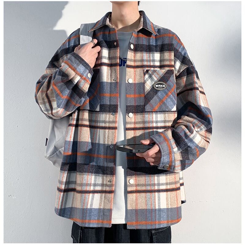 [BIGEMAN Series]★Shirt★ 2color Tops Long Sleeve Shirt Plaid Pattern Unisex Men's Large Size