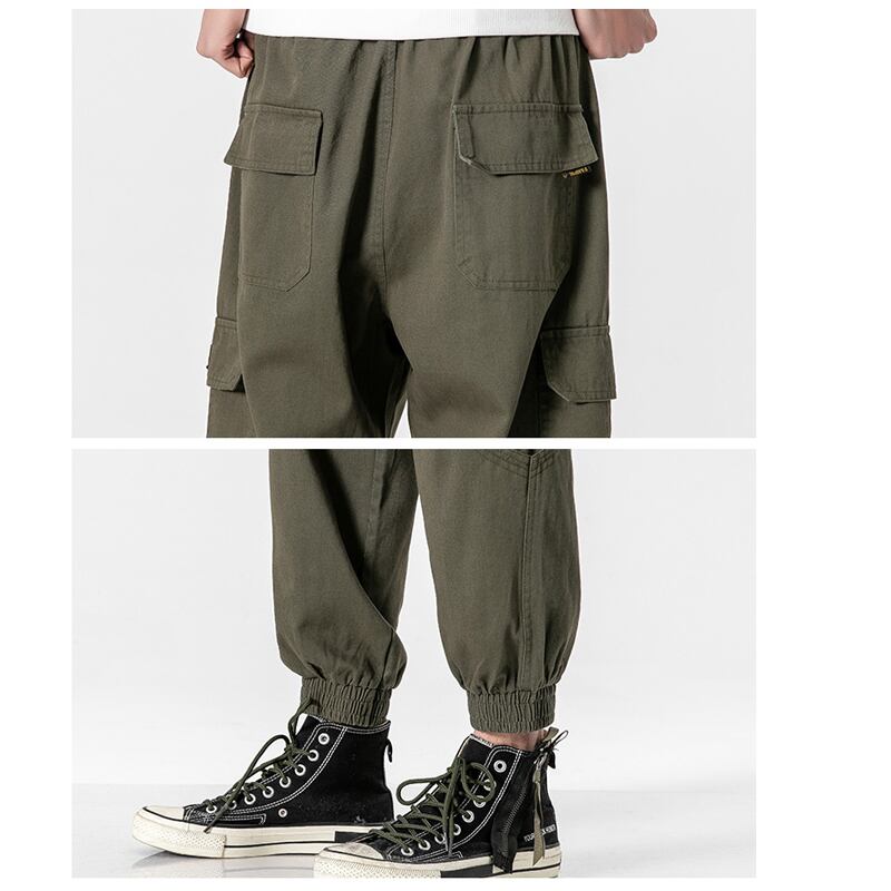 [BIGEMAN Series] ★Casual Pants★ 2color Quarter-length Bottoms Pants Unisex Men's Large Size Black Green Retro