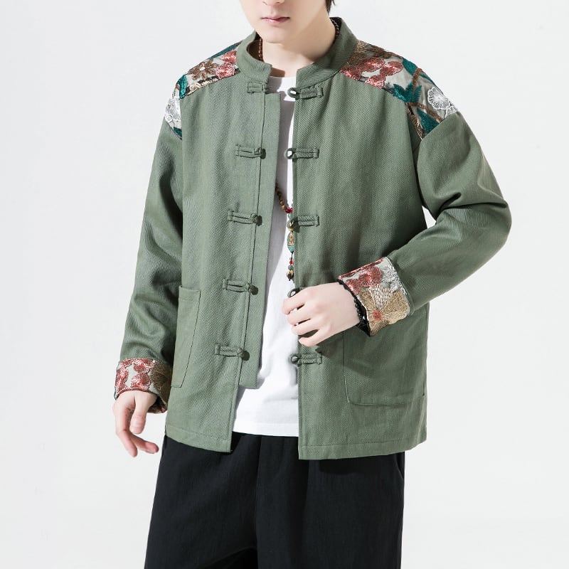 [Psycho Series]★China style outerwear★ Men's 2color jacket, large size, embroidery, China button, spring/autumn