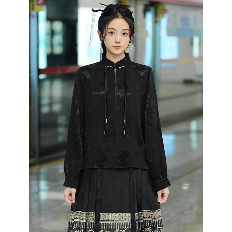 [BABA Series]★China Style Shirt★ Tops, Long Sleeve Shirts, Women's, Improves Temperament, Black, Black