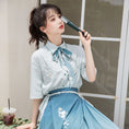 Load image into Gallery viewer, [Ikeka Series] ★Chinese-style setup★ Shirt + wrap skirt + ribbon Improved Hanfu Crane Blue Everyday Date Fireworks Festival
