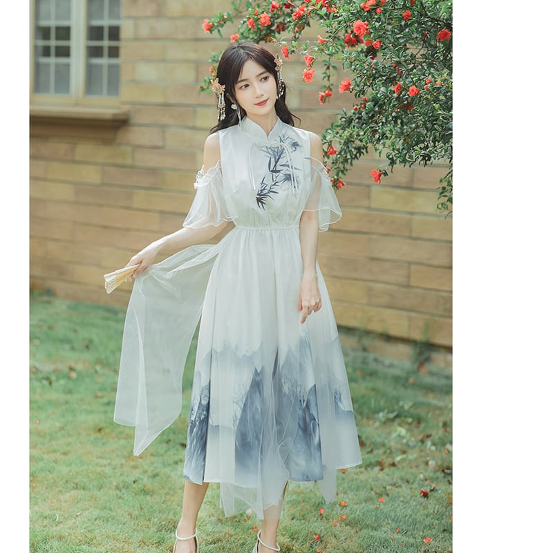 [Az Suna Series] ★Chinese style dress★ Hanfu dress, off-the-shoulder SML XL, Chinese clothes, date, girls' night out