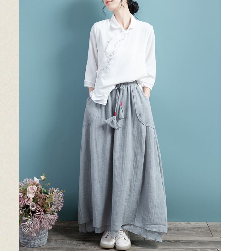 [Qing Series]★China style skirt★ 4color Bottoms Long length skirt Blue green Blue gray White Brown