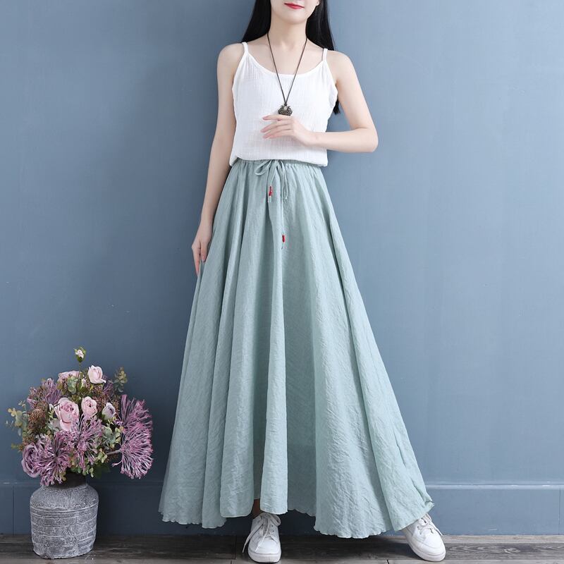 [Qing series] ★China style skirt★ 4color bottoms cotton linen plain simple easy to match