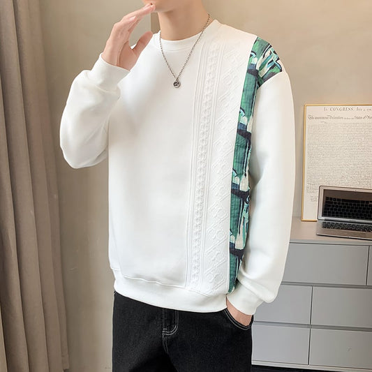 [MDW Series] ★Tops★ 3color switching men's long sleeve round neck black white gray ML XL 2XL