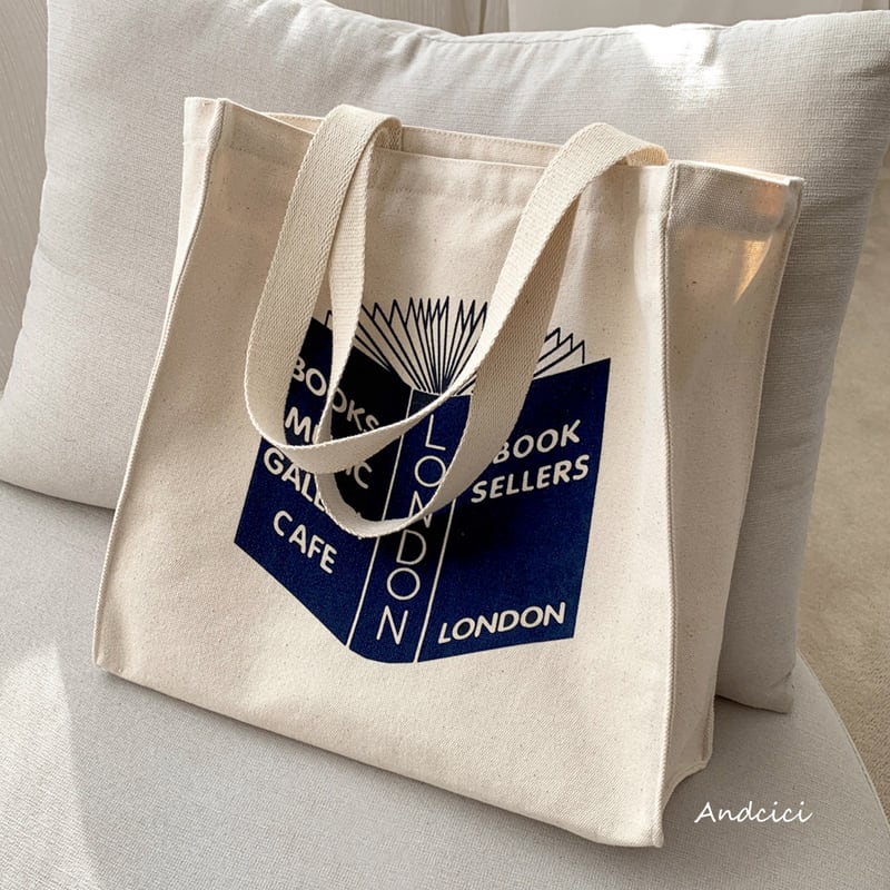 [Andcici Series]★Bag★ Tote bag, canvas, large capacity, date, book, casual, blue, beige, easy to match