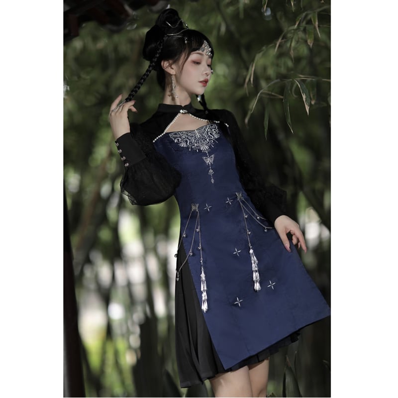 [Dust Smoke Cloud Dream---Butterfly Series] ★Chinese style dress★ Switching long sleeve Chinese clothes Events Date Photo Shooting Casual Wear SML