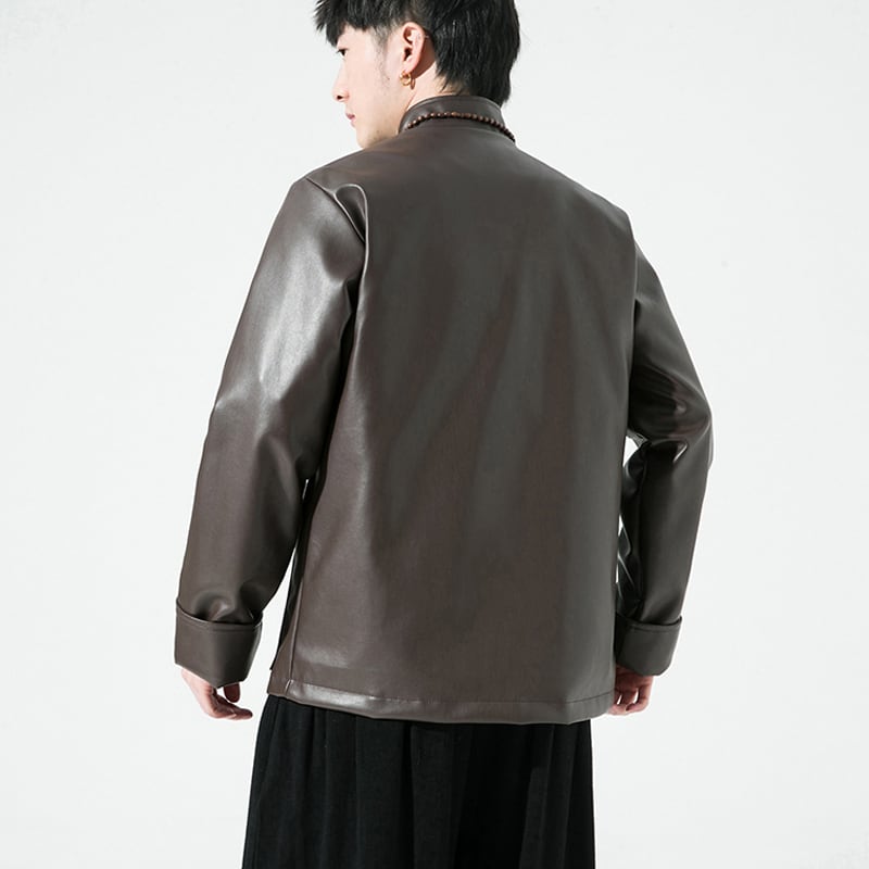 [PINZHI Series]★China style jacket★ 2color outerwear PU unisex men's large size black coffee color