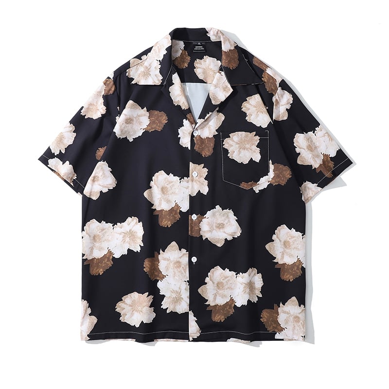 [From Mars Series]★Retro Shirt★ 2color Unique Unisex Men's Couple Clothes Floral Pattern White Black