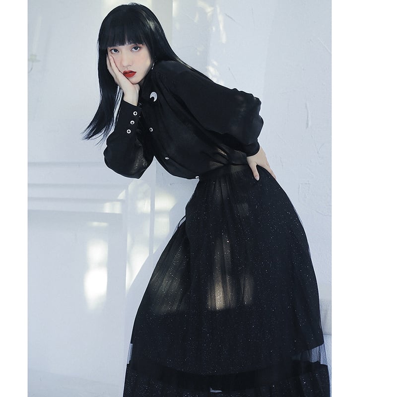 [Ukiyozoku Series]★China-style shirt★ Black Chinese clothes Original SM Loose satin Improves temperament Unique