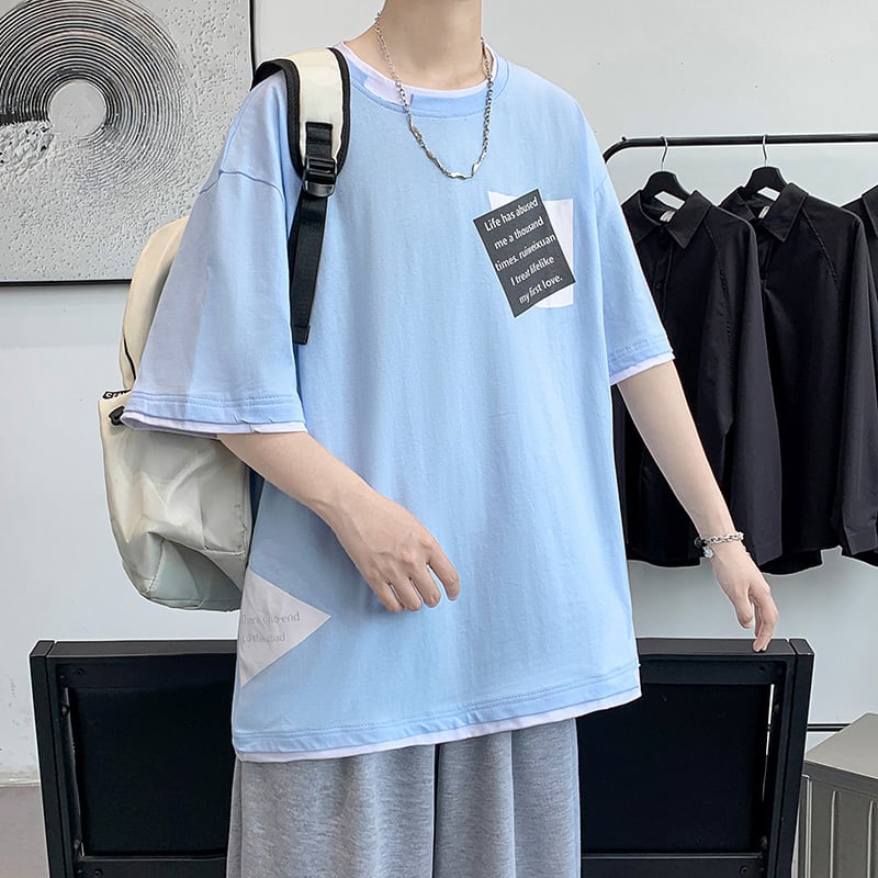 [JIAXUN Series] ★Short sleeve T-shirt★ Large size M~9L 3color Tops Unisex Men's Faux Layered