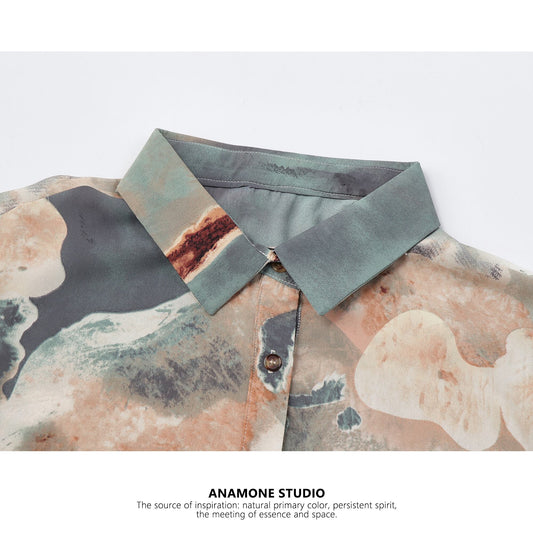 [ANAMONE STUDIO Series]★Shirt★ Tops Oil painting style mini length print short sleeve short sleeve shirt SML