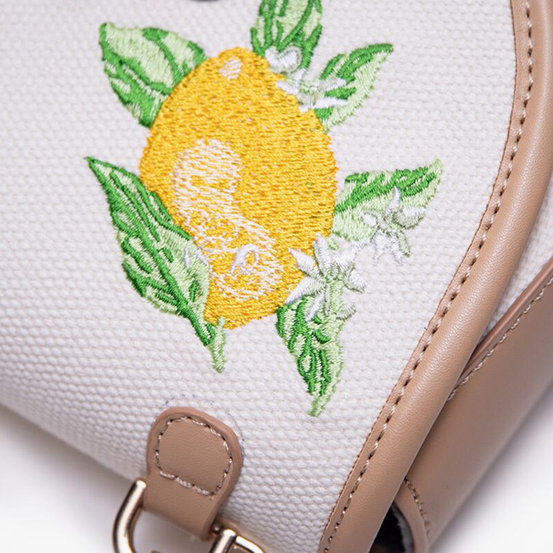 [XIAOZHONG Series]★Bag★ Handheld bag Shoulder bag Embroidery Lemon Retro Commuting Date