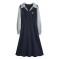 Load image into Gallery viewer, [DANSAIZI Series] ★One Piece★ Faux Layered POLO Neck Switching Ladies Blue Black
