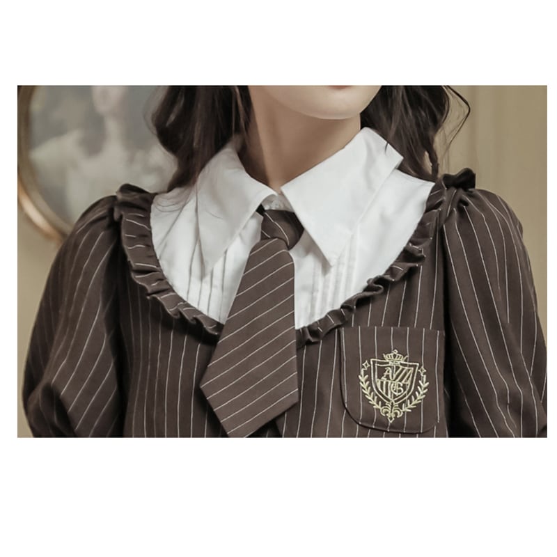 [DACHENGZI Series] ★Dress with tie★ Faux layered dress Vertical striped striped pattern Cute