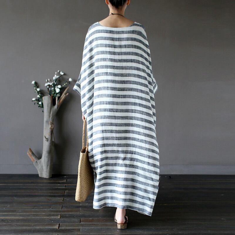 [LIANSHANG series] ★China style dress★ 3color loose body cover horizontal stripes striped pattern literary style